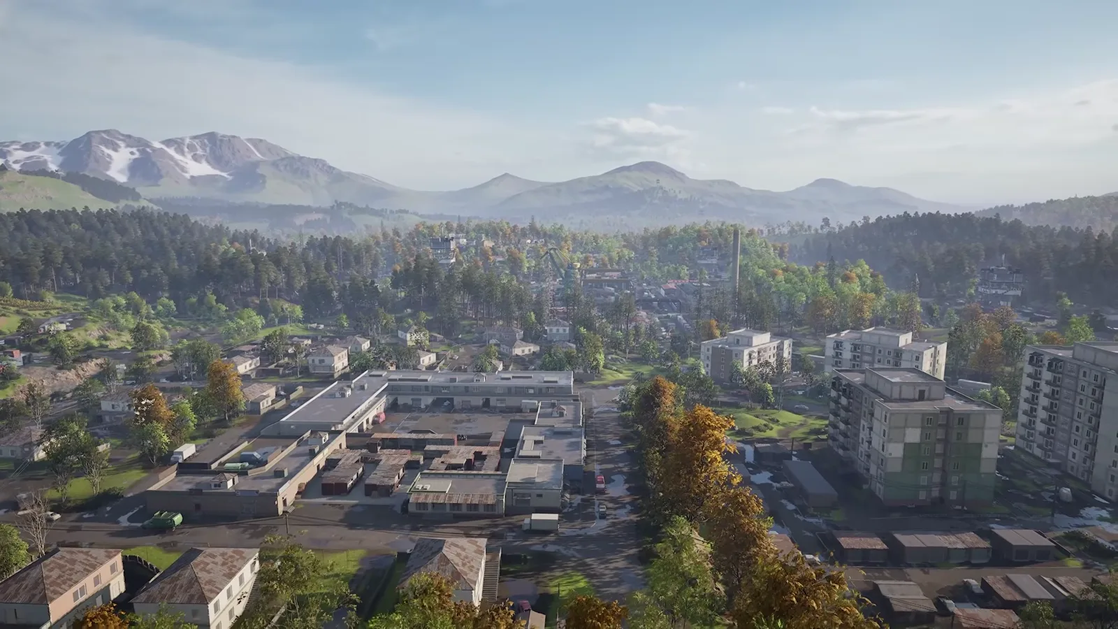 A wide view of the Georgia-inspired fictional WARDOGS city and surrounding mountains